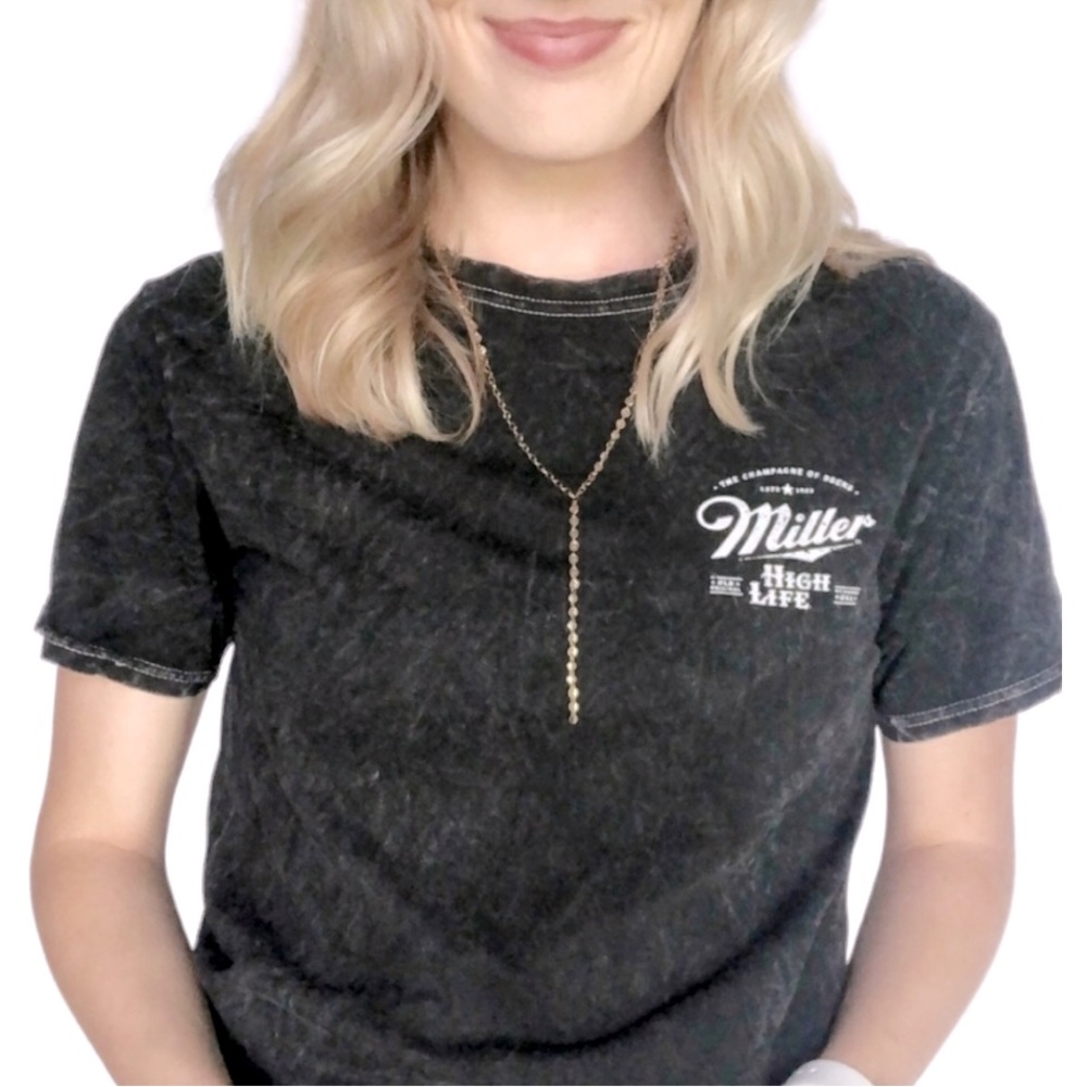 MILLER High Life Beer The Champagne of Beers Heather Gray Cropped Tee Shirt